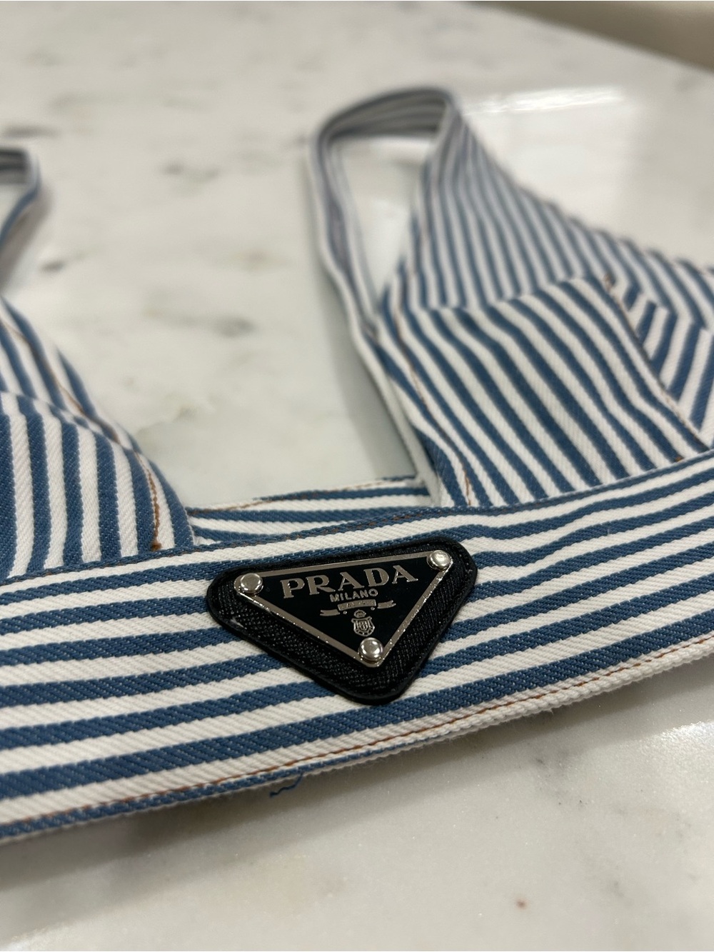 Prada Blue and White Striped Triangle Bralette - Picture 3 of 4